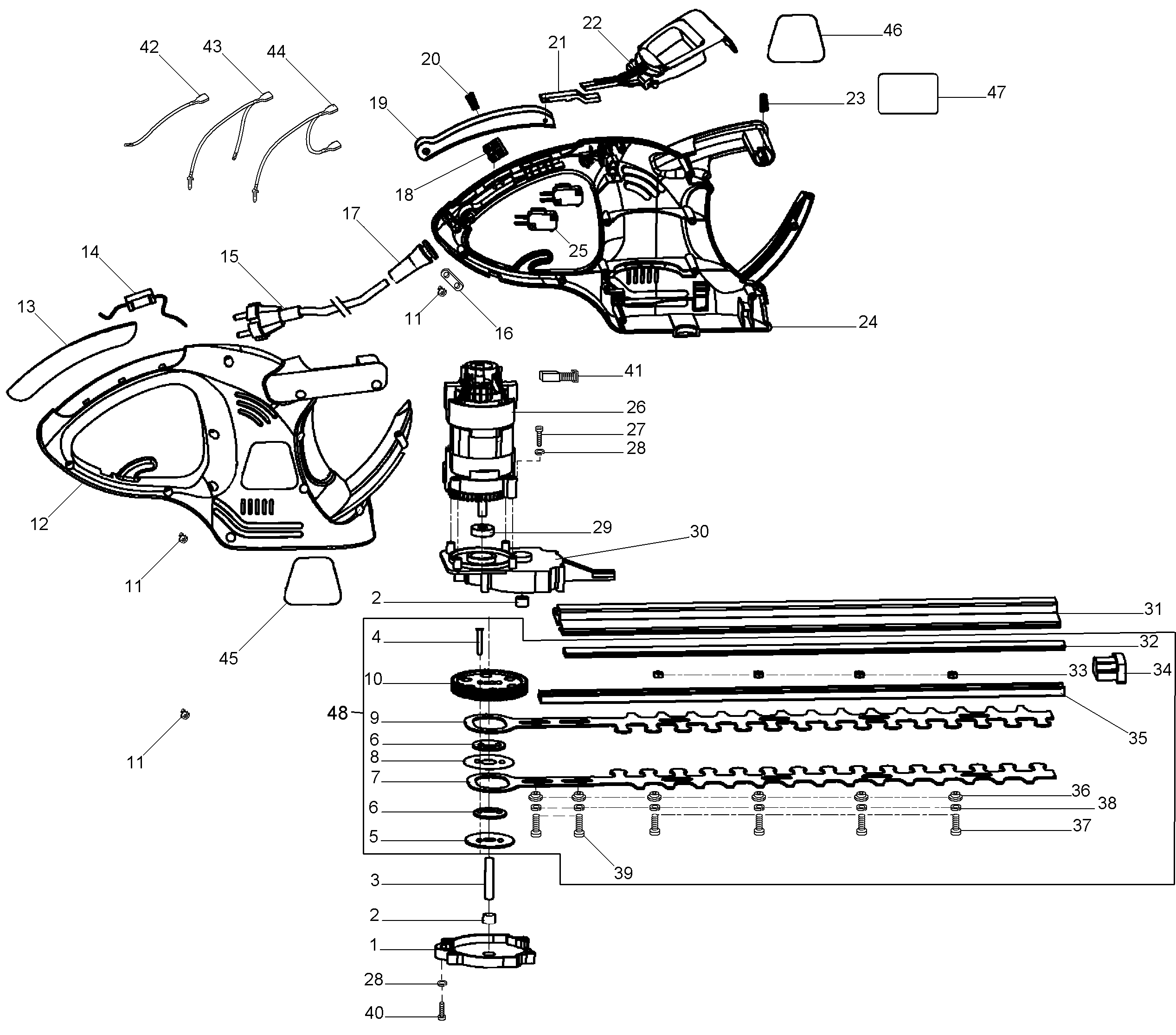Default Diagram and Parts List for HT160-AR Type 1 Black and Decker Trimmer